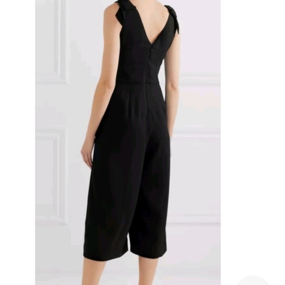 J.Crew Black Wideleg Jumpsuit Size 2 Cropped Flowy Romper Bow Tie Shoulders - Picture 2 of 15